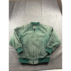 Vintage 90s Starting Point Men's L Green Suede Bomber Jacket Streetwear Work SEE